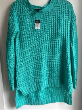 NWT Women’s XL Rue21  Aqua Open-Weave Crew Neck Sweater
